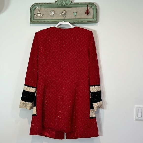 Susanna tweed sheath dress matching jacketed striped metallic red/black 16 size - Picture 10 of 11